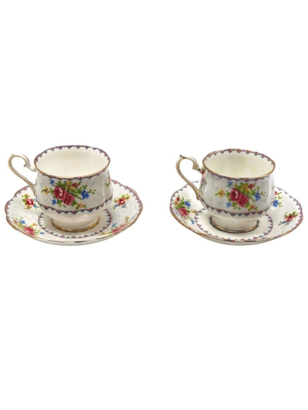 Royal Albert Petit Point Teacup &‎ Saucer Lot 2 Fine Bone China UK